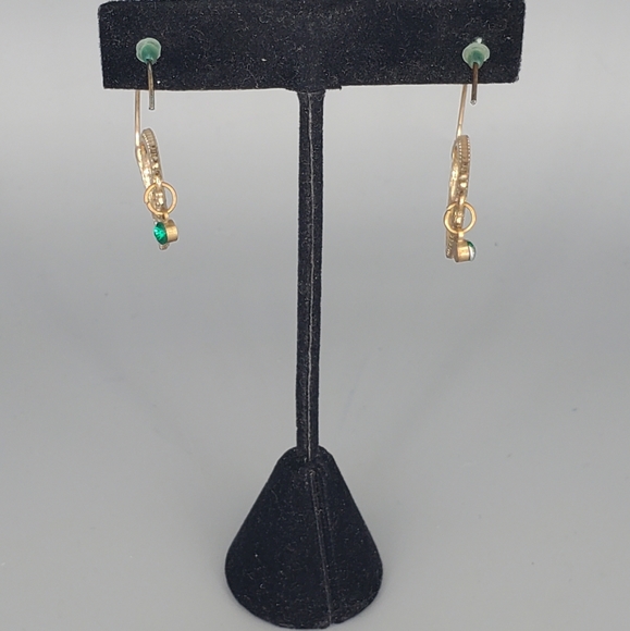 Spiral Green Goldtone Earrings and Cross Black And Green Bracelet - Picture 5 of 12